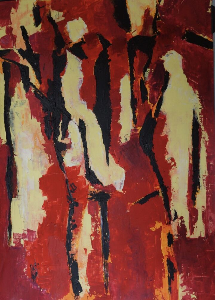 rot-gold-schwarz acryl:papier 65×93 2019